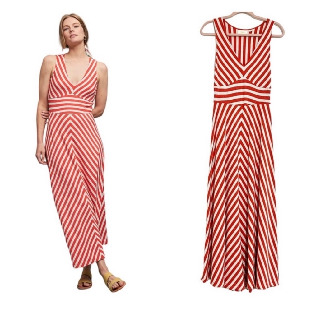 Maeve Anthropologie Bisevo - Tomato Red Stripe Maxi Dress - Size M
